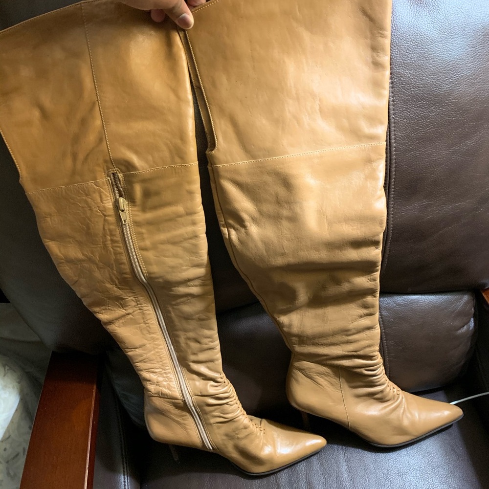 Thigh high soft leather boots